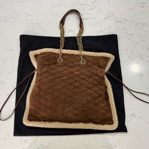 YSL Le Ponchon Genuine Shearling Trim Shoulder Bag